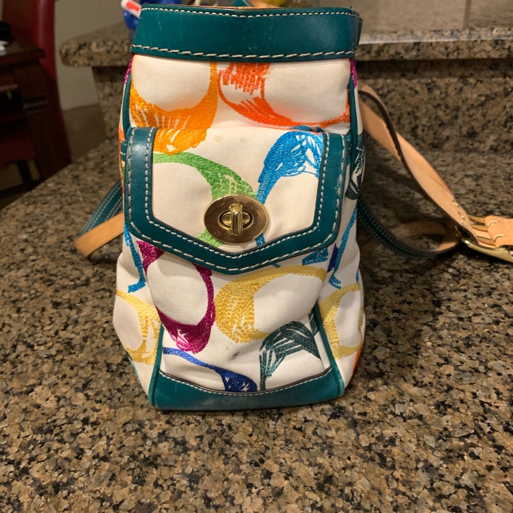 Coach Teal Multi Signature Tote - Picture 4 of 6